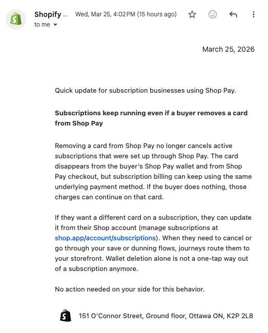 Shop Pay subscriptions issue explanation